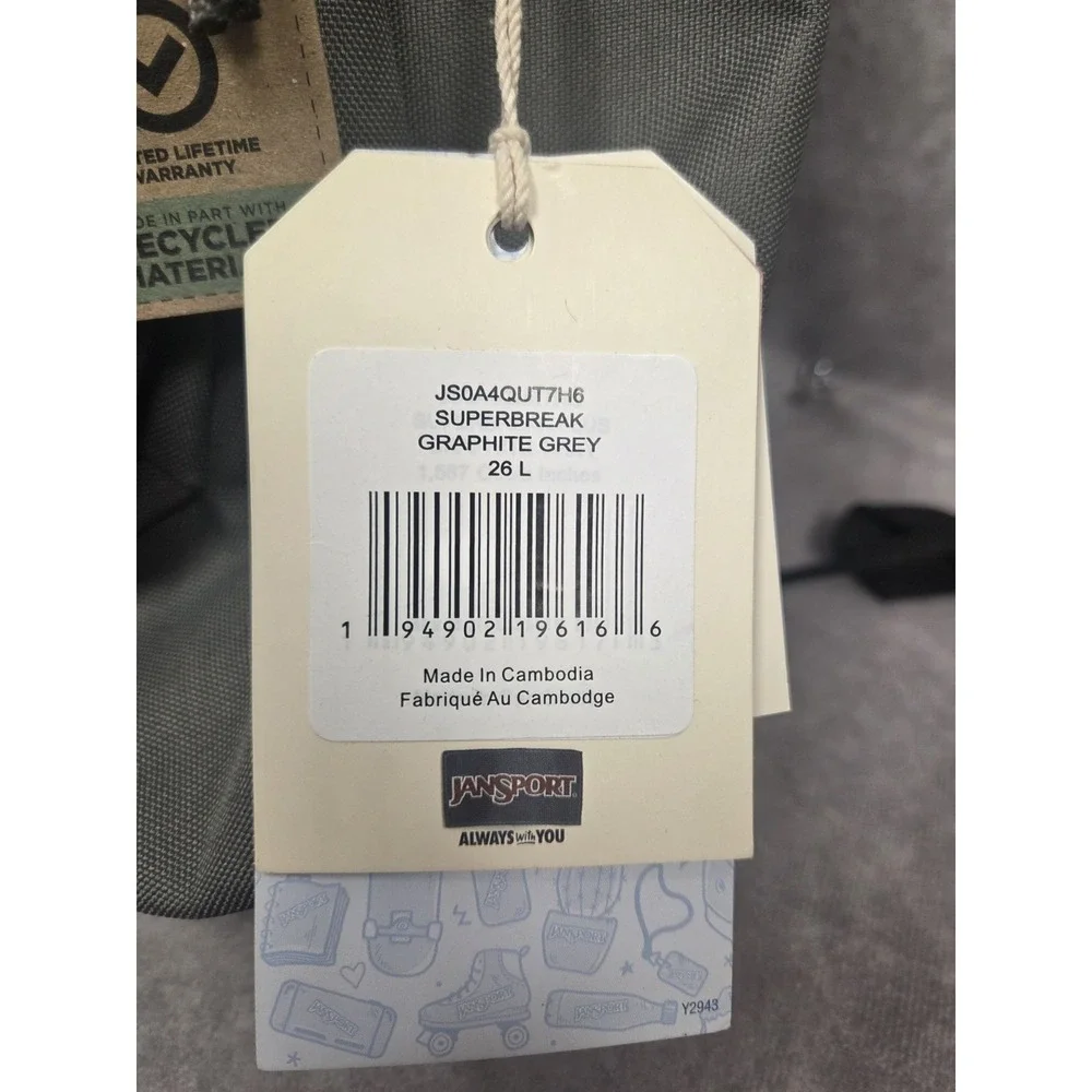 JanSport Superbreak Plus Backpack Graphite Grey for 15